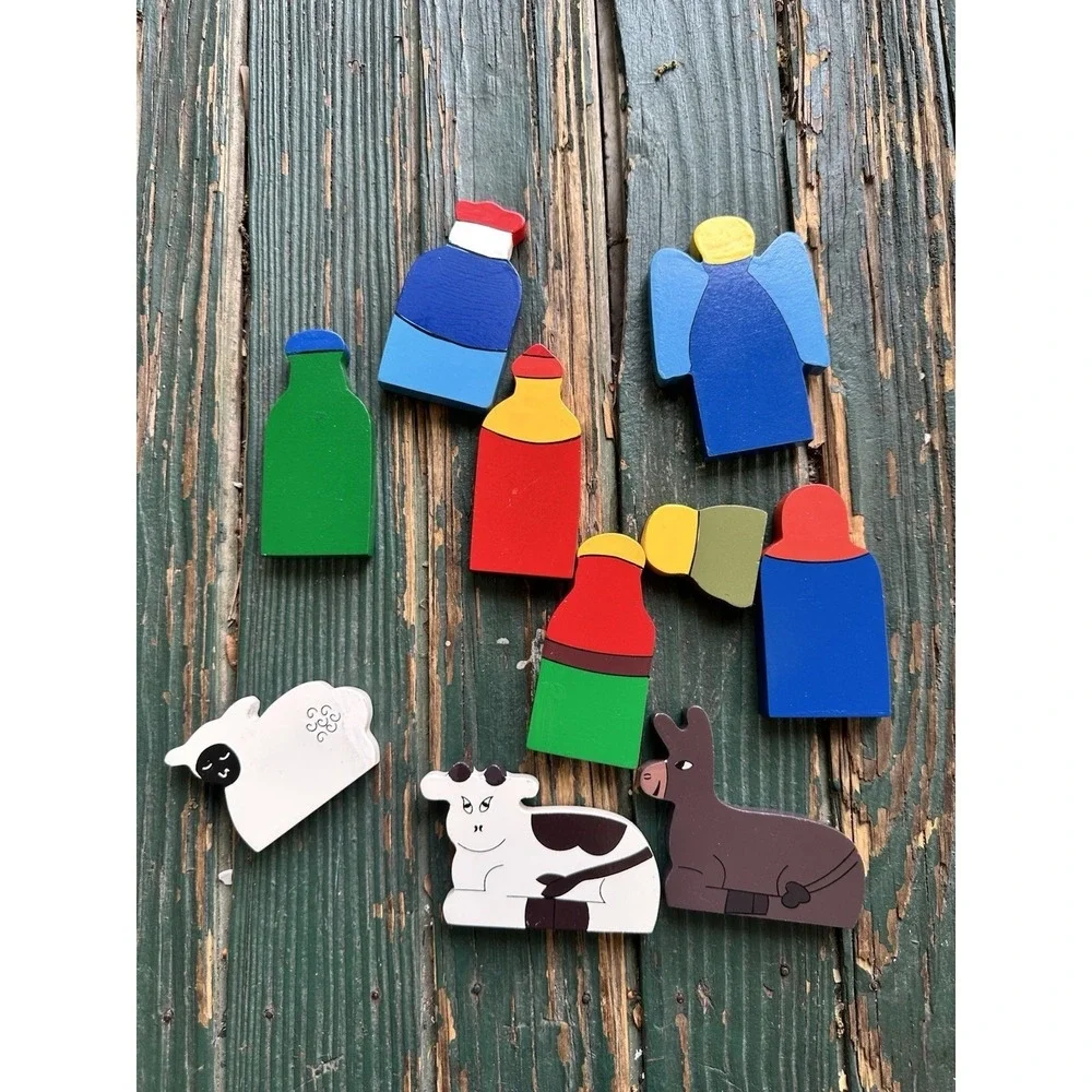 Nativity Wooden Hand Painted Childrens 10 Pieces Xmas Creche Sri Lanka Kids‎